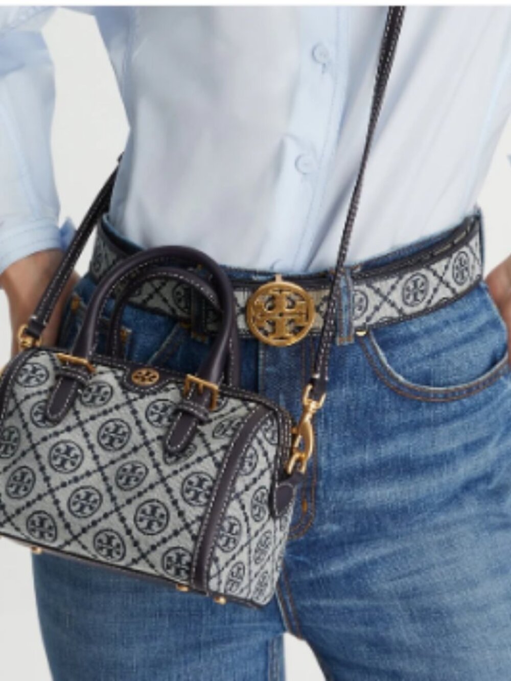 Tory Burch T Monogram Tory Navy Jacquard MINI Barrel/Satchel/Crossbody Bag
